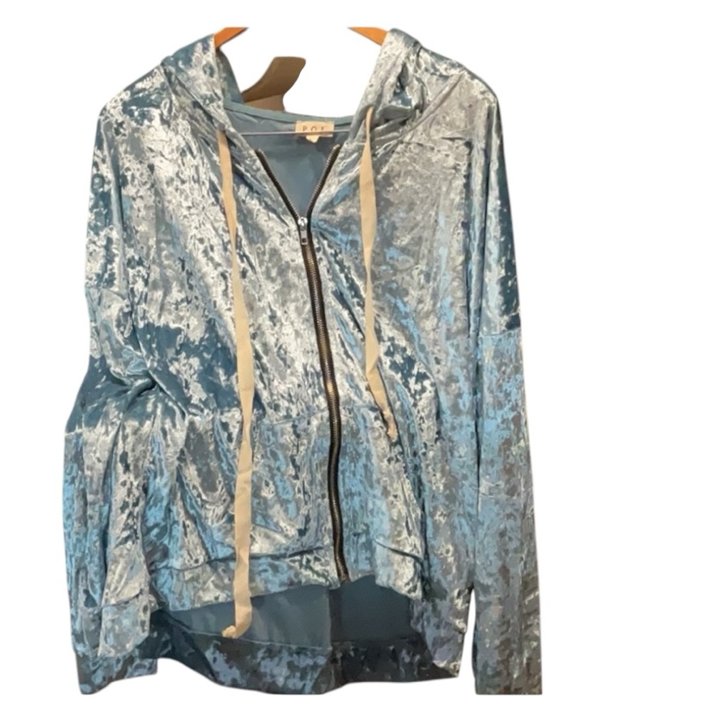 Pol  Velvet Zip Hoodie Women's Jacket Shiny Crushed Velvet  Shimmer ICY BLUE